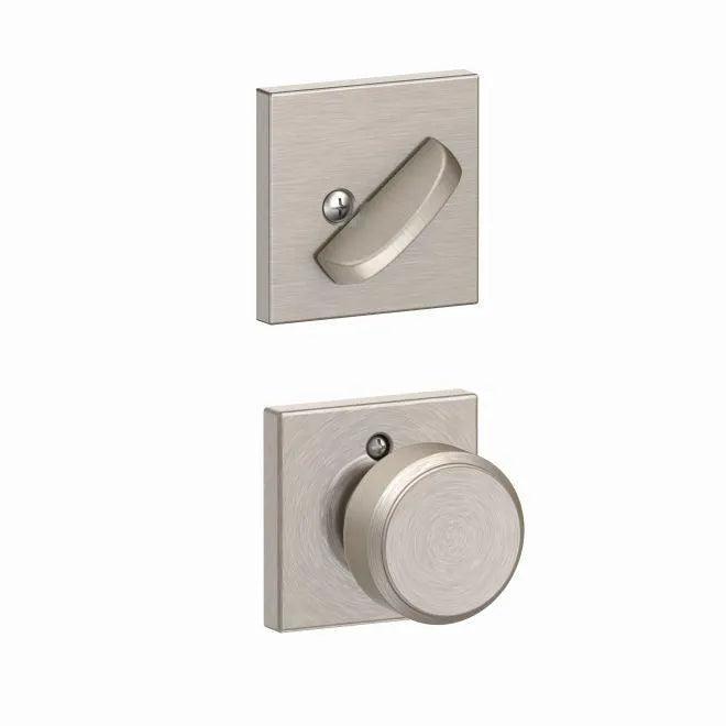 Schlage Bowery Knob With Collins Rosette Interior Active Handleset Trim - Exterior Handleset Sold Separately in Satin Nickel finish