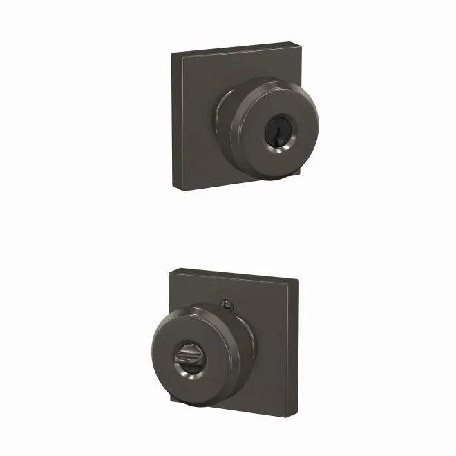 Schlage Bowery Knob With Collins Rosette Keyed Entry Black Stainless