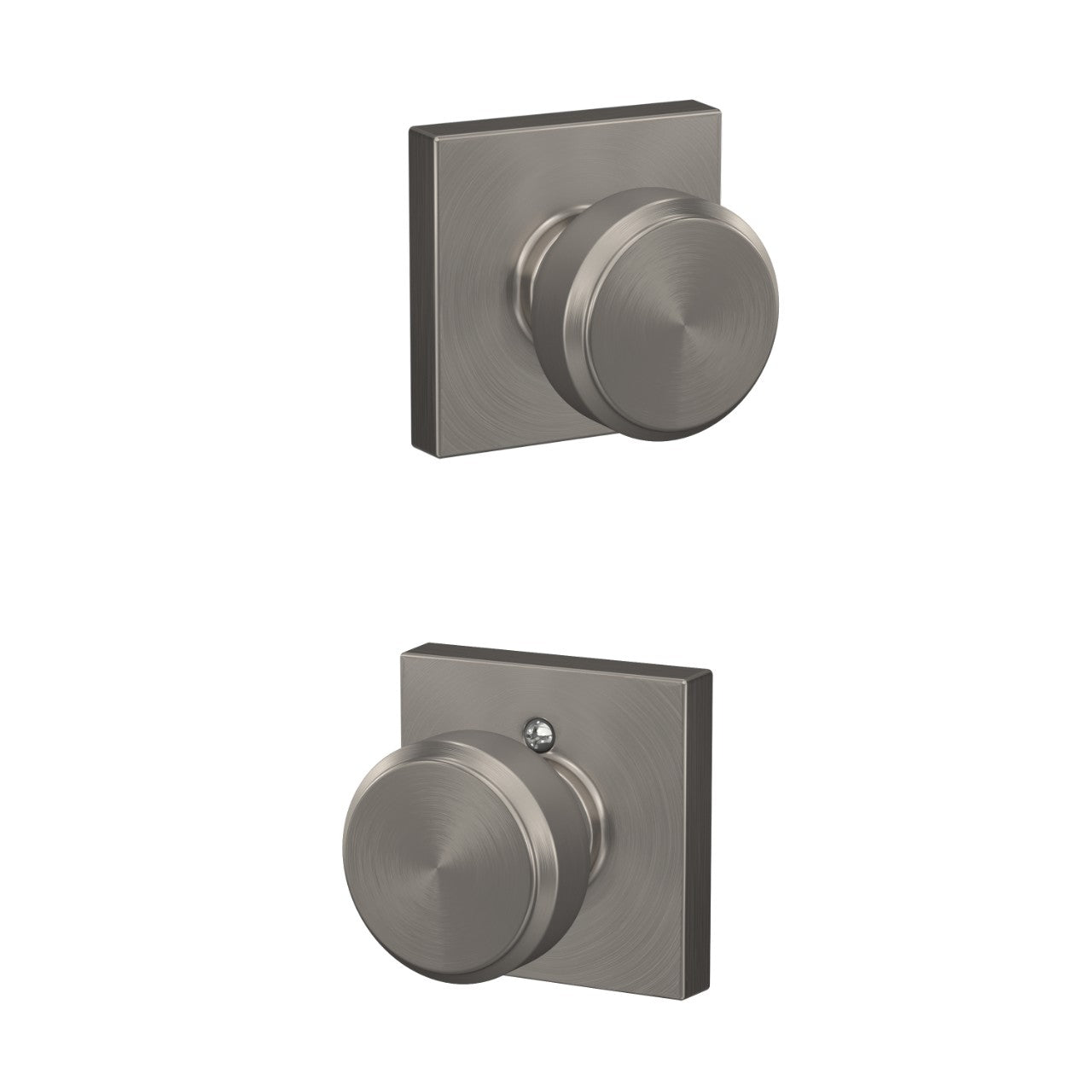 Schlage Bowery Knob with Collins Rosette Satin Nickel