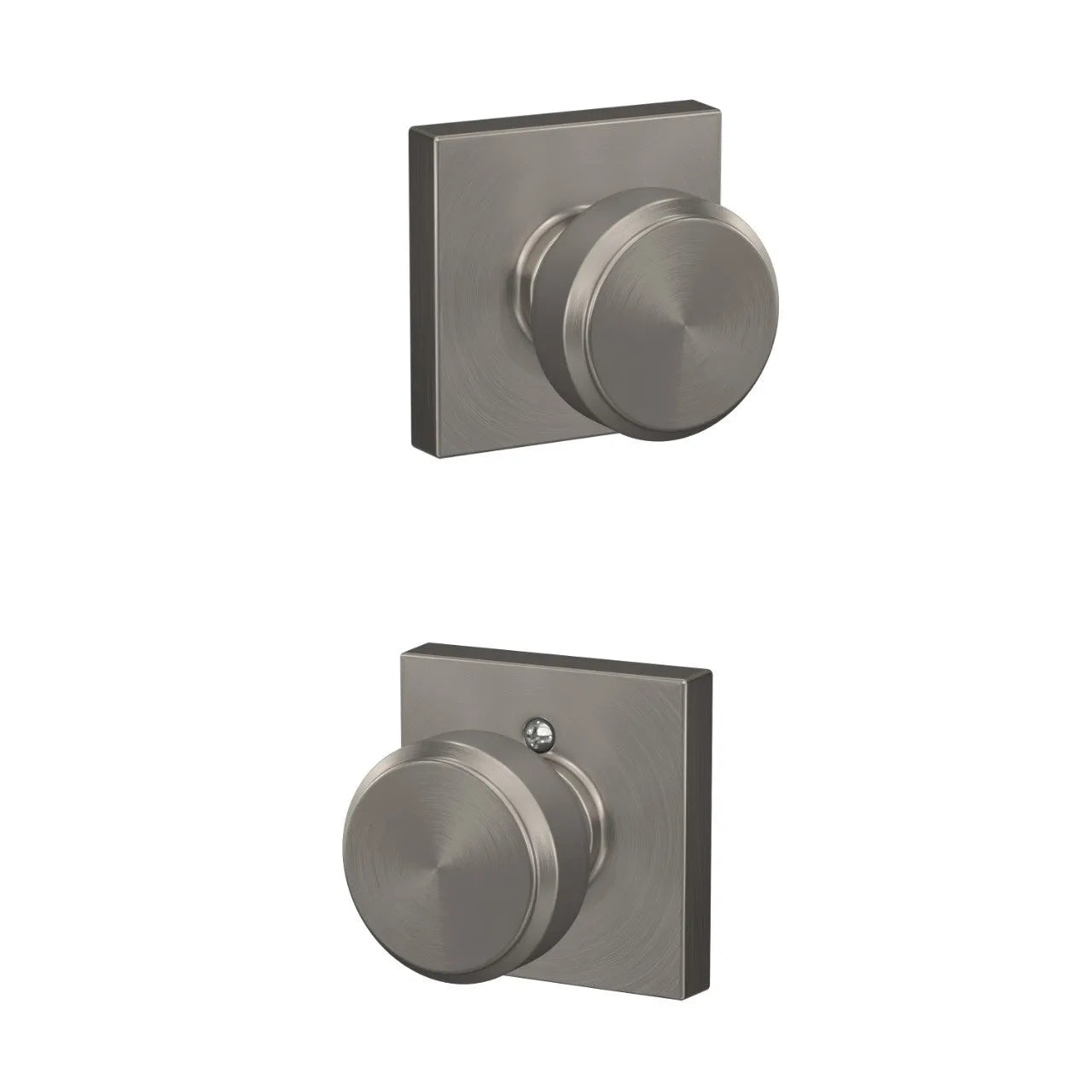 Schlage Bowery Knob with Collins Rosette Satin Nickel