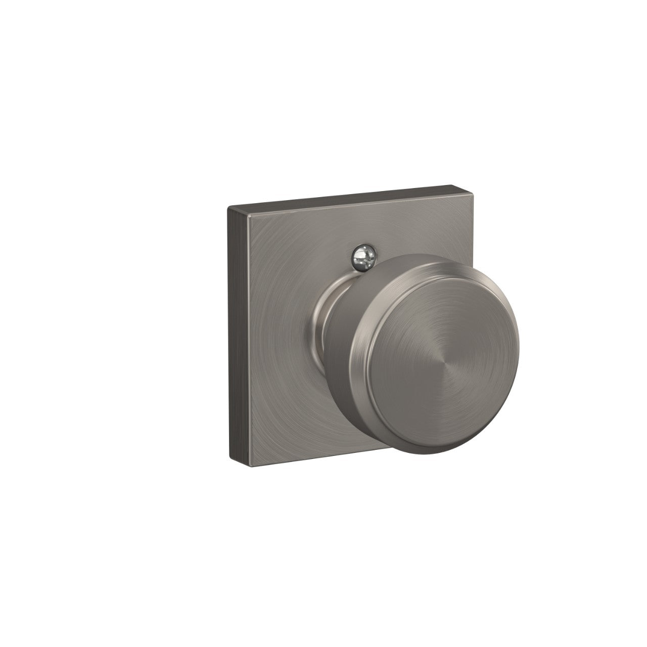 Schlage Bowery Knob with Collins Rosette Satin Nickel