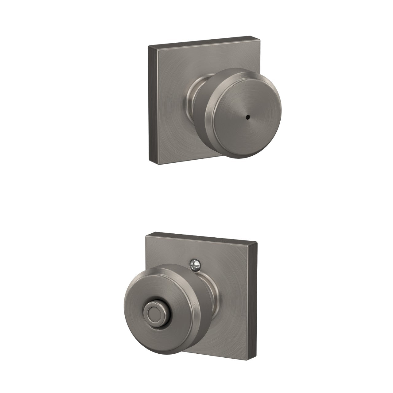 Schlage Bowery Knob with Collins Rosette Satin Nickel