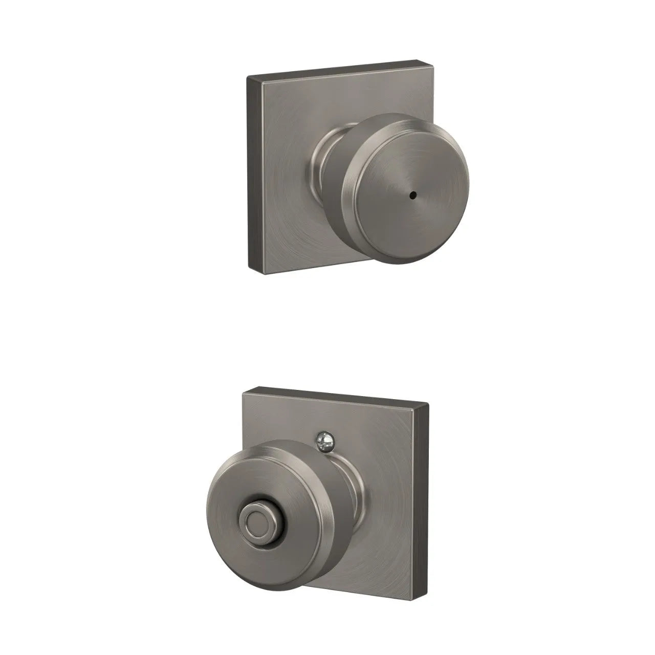 Schlage Bowery Knob with Collins Rosette Satin Nickel