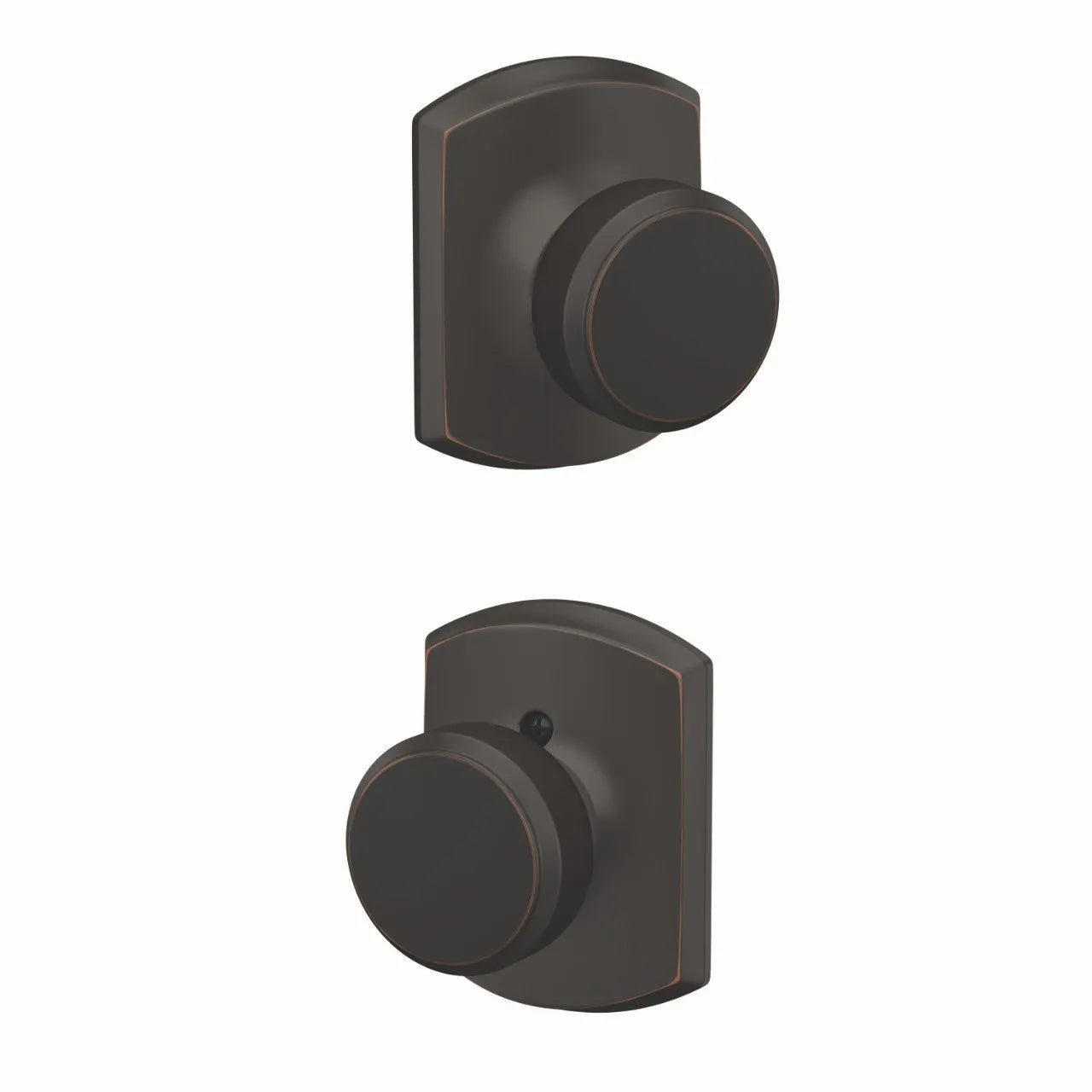 Schlage Bowery Knob with Greenwich Rosette Aged Bronze