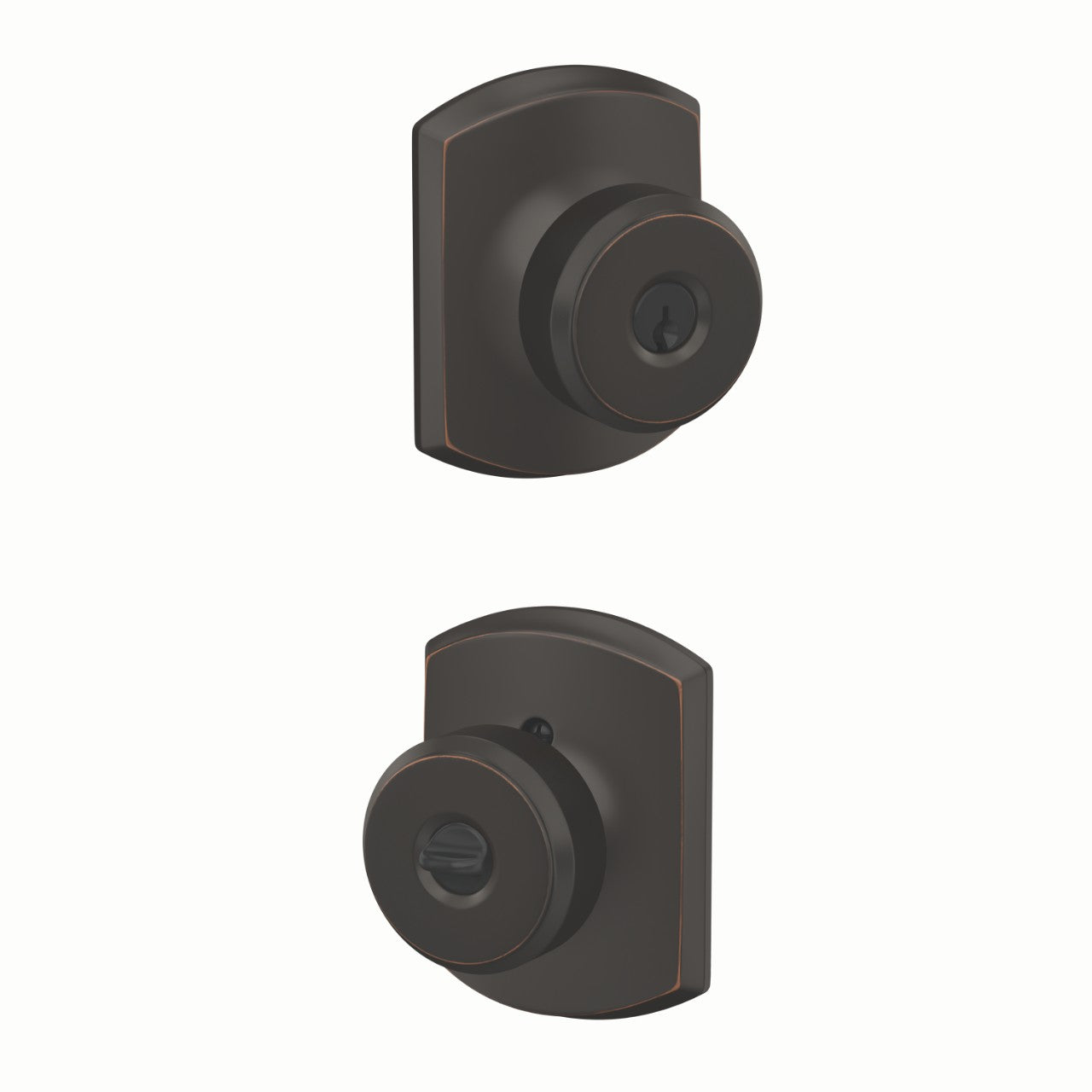 Schlage Bowery Knob with Greenwich Rosette Aged Bronze