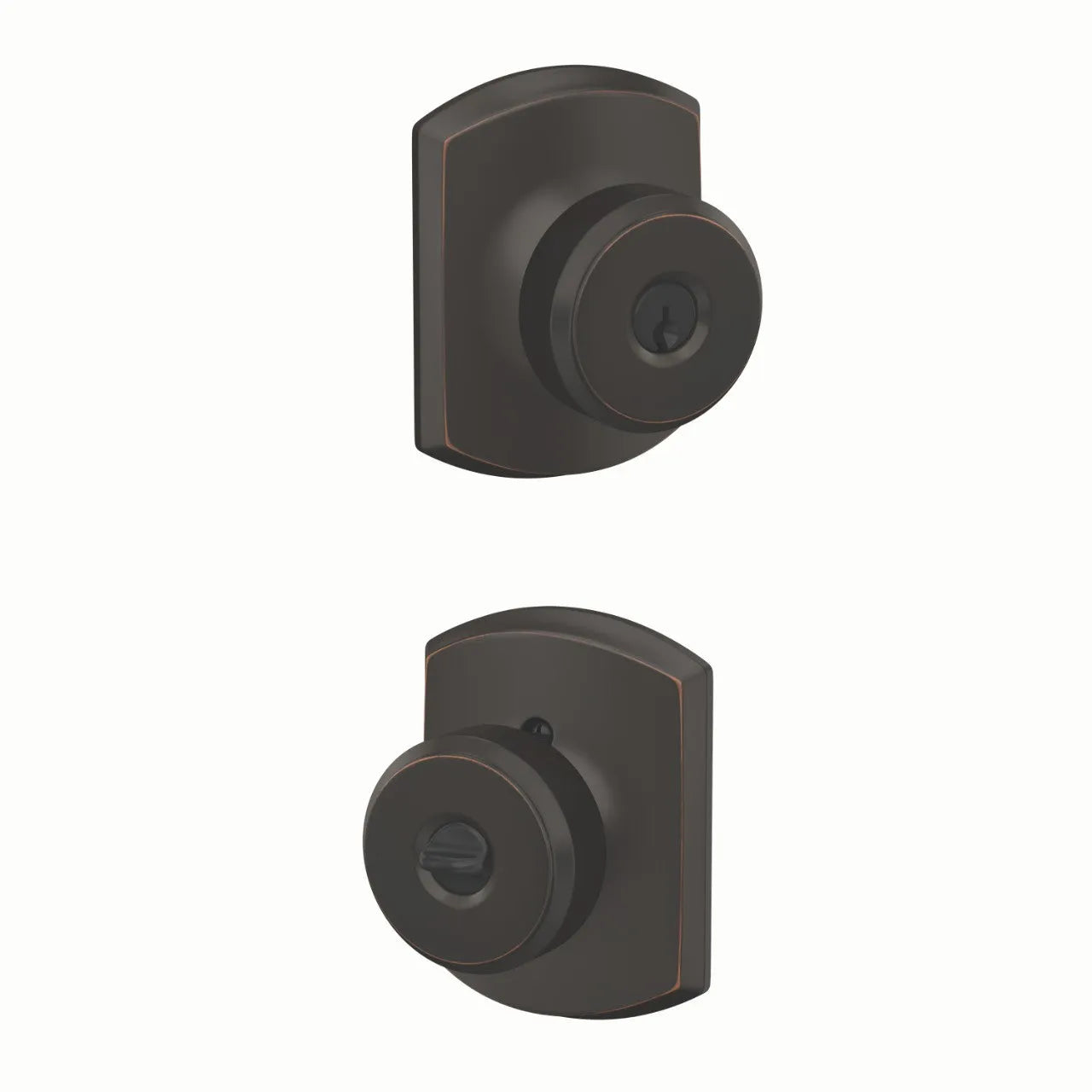 Schlage Bowery Knob with Greenwich Rosette Aged Bronze