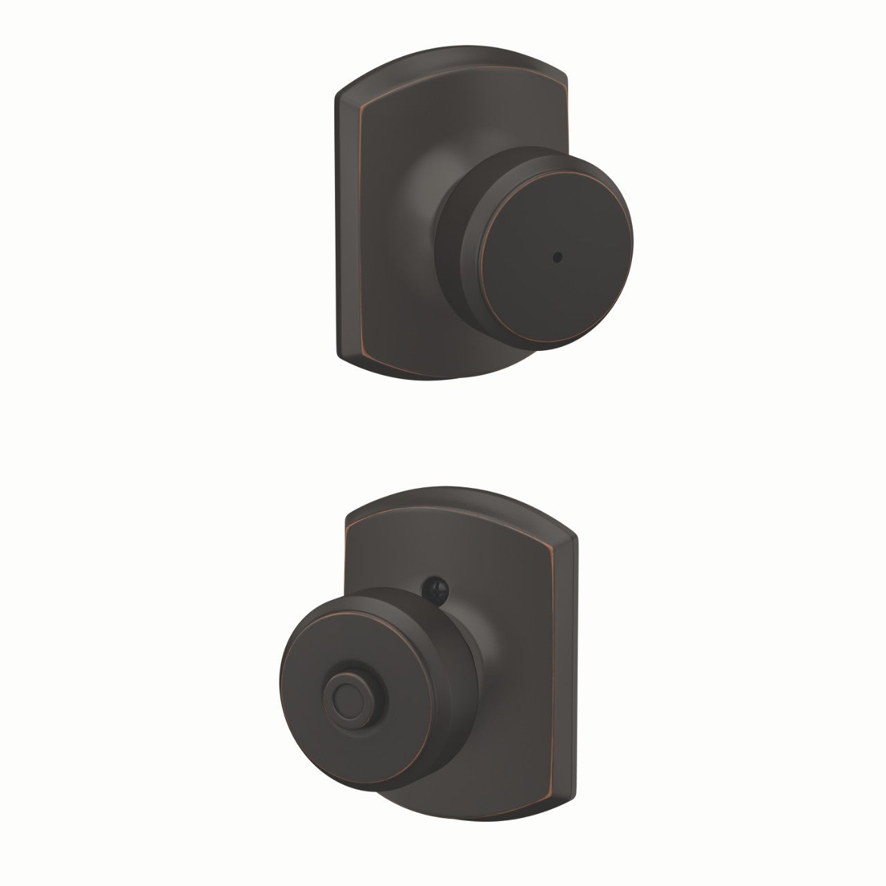 Schlage Bowery Knob with Greenwich Rosette Aged Bronze