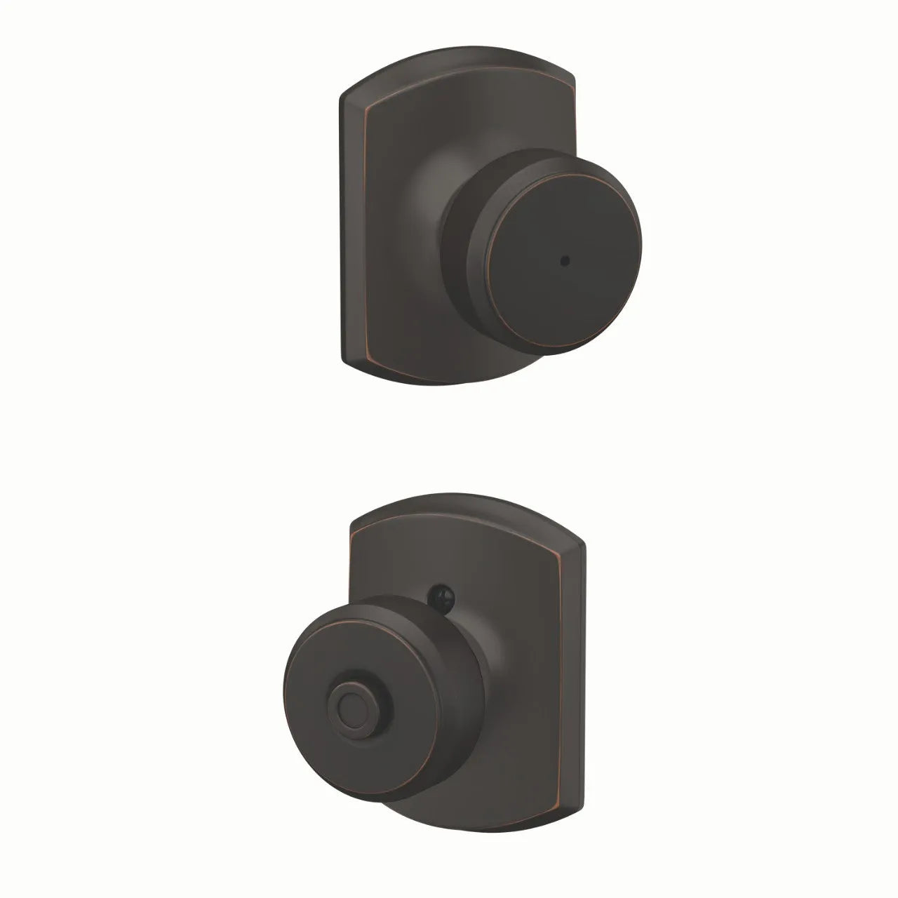 Schlage Bowery Knob with Greenwich Rosette Aged Bronze