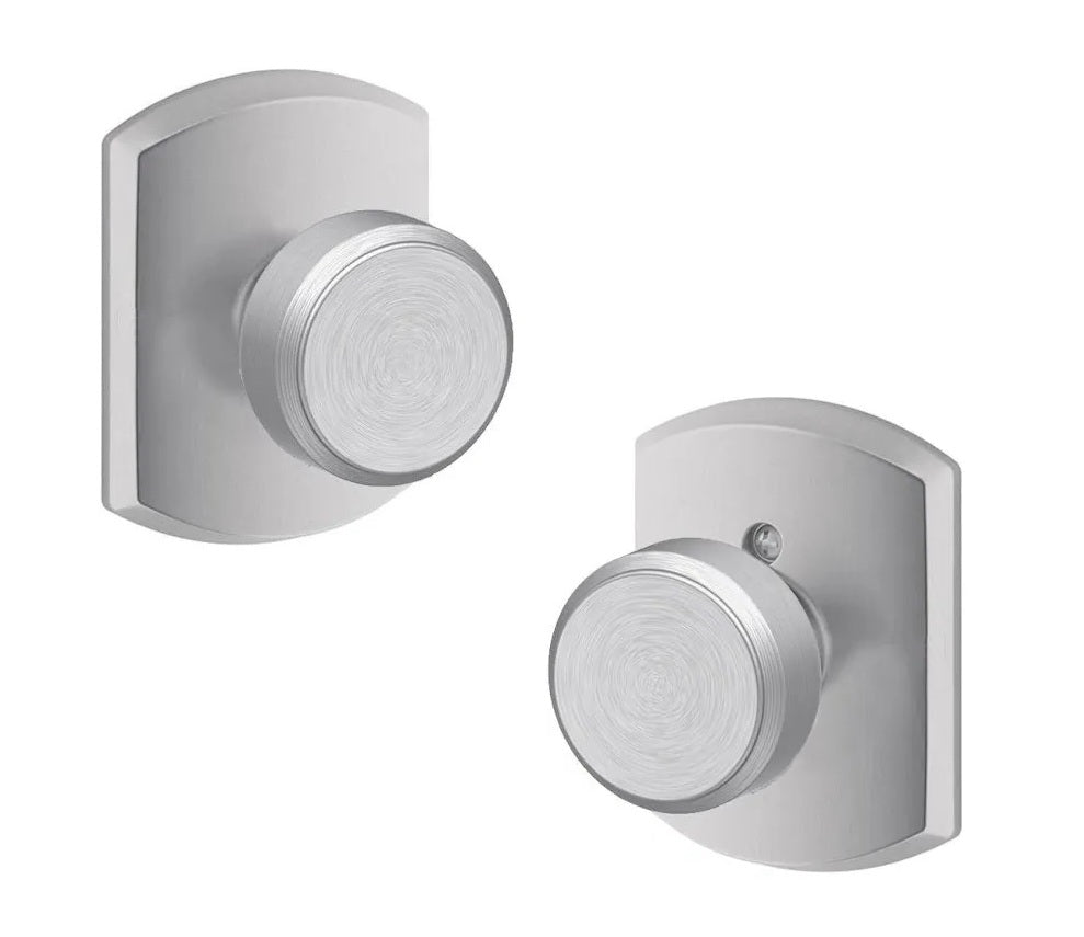 Schlage Bowery Knob with Greenwich Rosette Satin Chrome