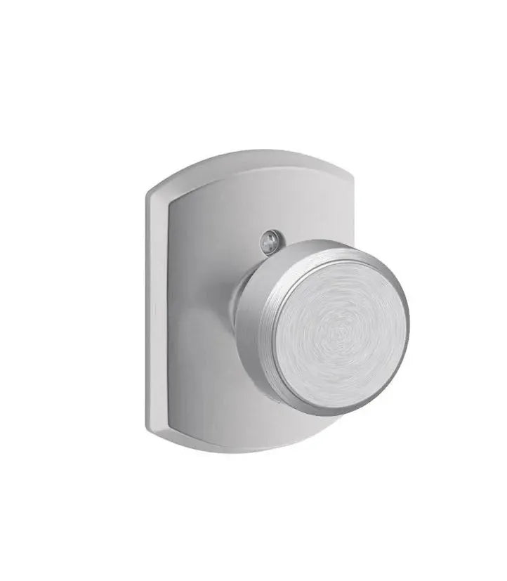 Schlage Bowery Knob with Greenwich Rosette Satin Chrome