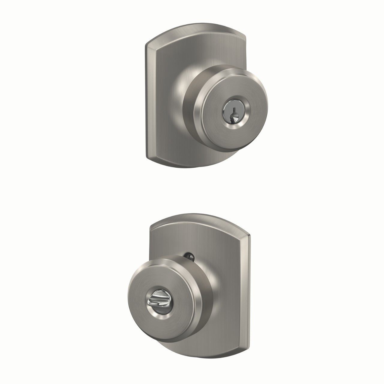 Schlage Bowery Knob with Greenwich Rosette Satin Nickel
