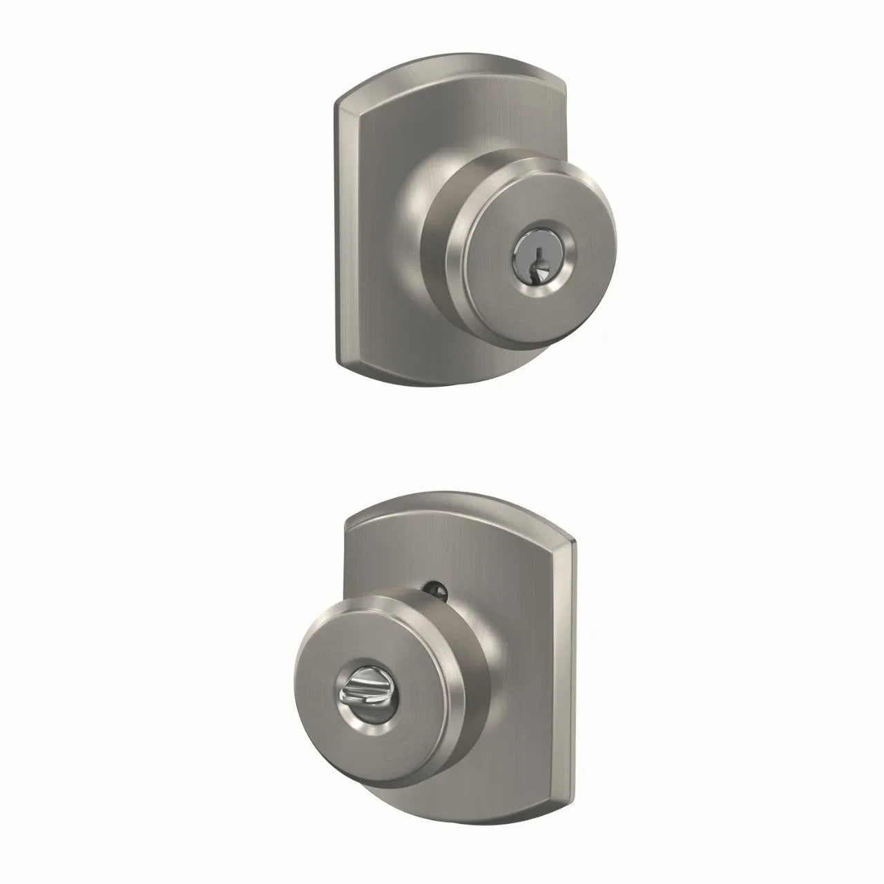 Schlage Bowery Knob with Greenwich Rosette Satin Nickel