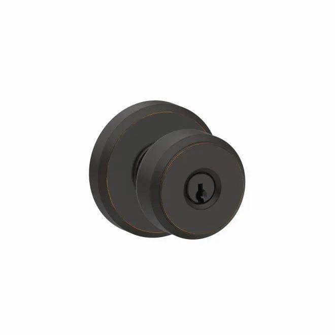 Schlage Bowery Knob With Greyson Rosette Keyed Entry Lock Aged Bronze