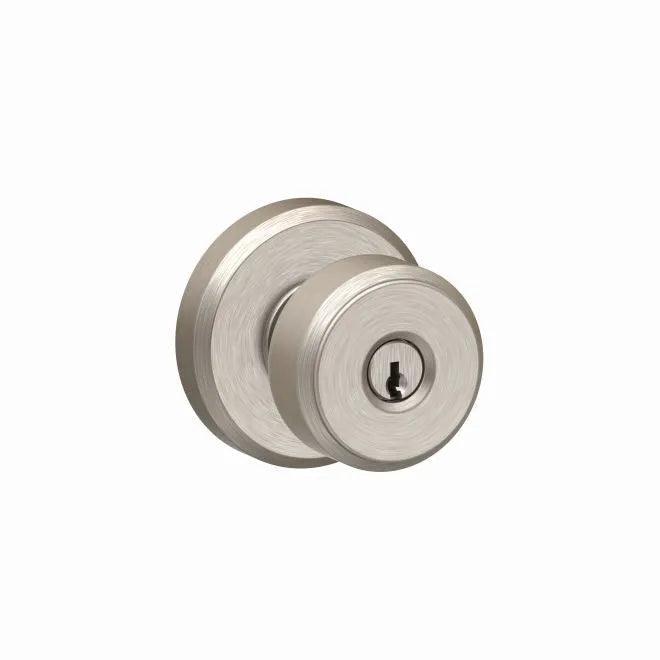 Schlage Bowery Knob With Greyson Rosette Keyed Entry Lock Satin Nickel
