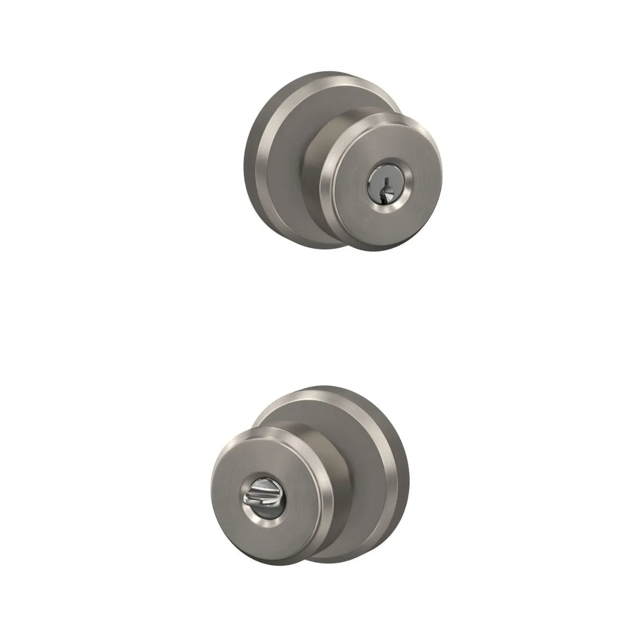 Schlage Bowery Knob with Greyson Rosette Satin Nickel