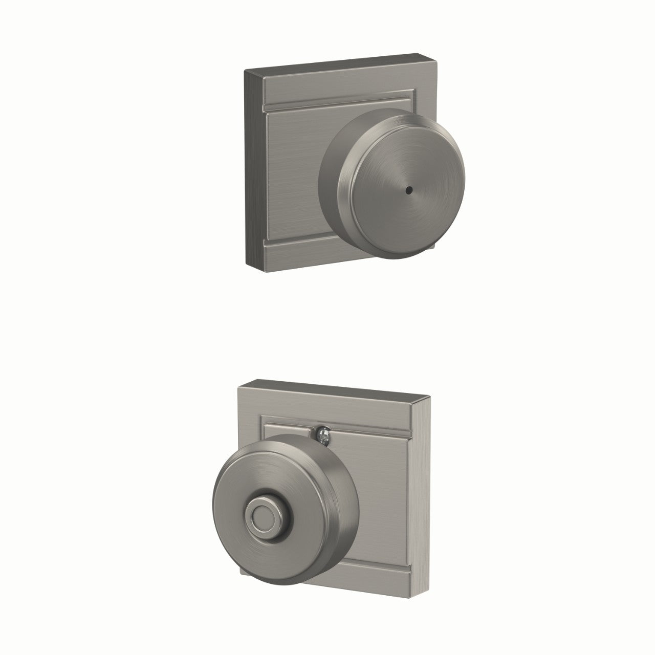 Schlage Bowery Knob with Upland Rosette Satin Nickel