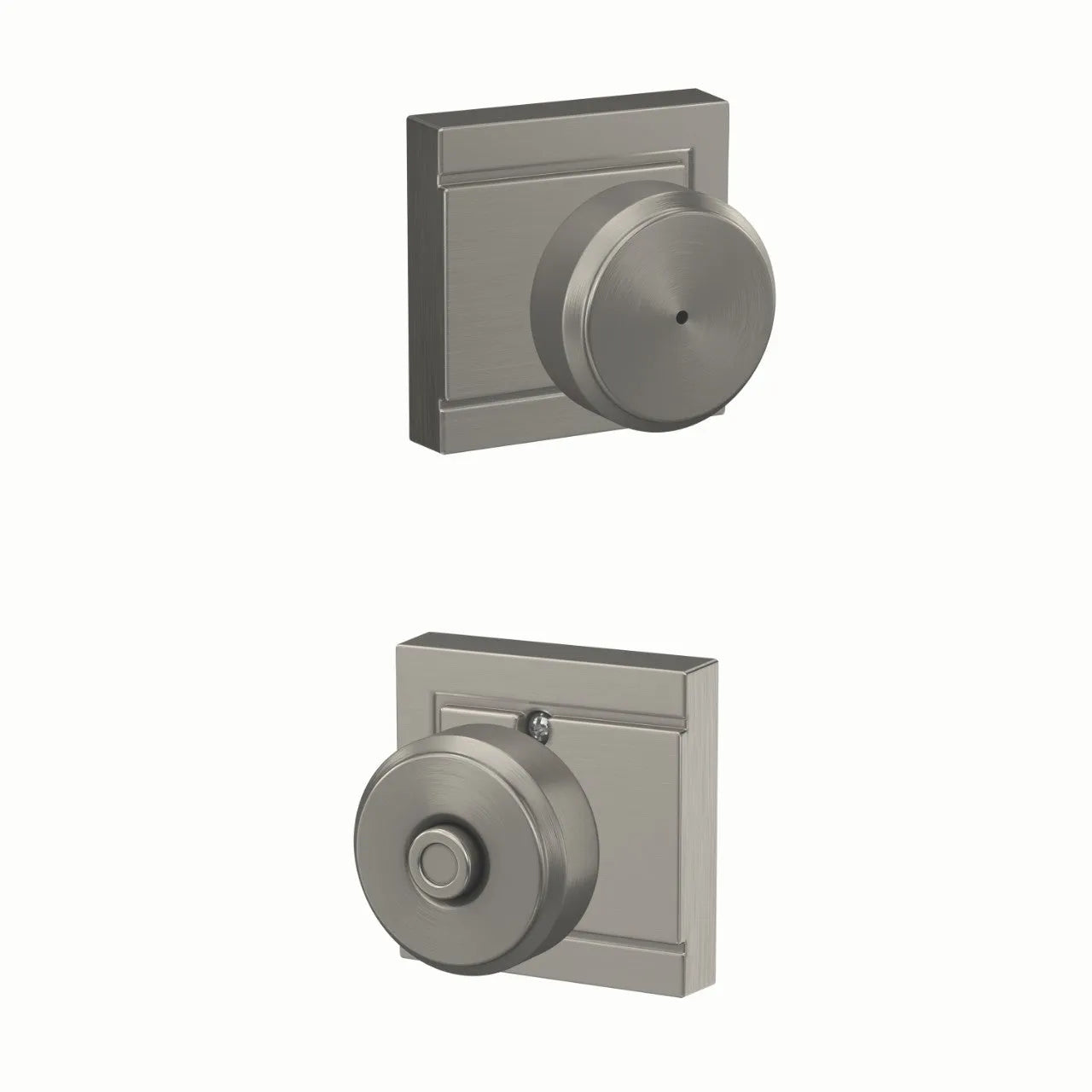 Schlage Bowery Knob with Upland Rosette Satin Nickel