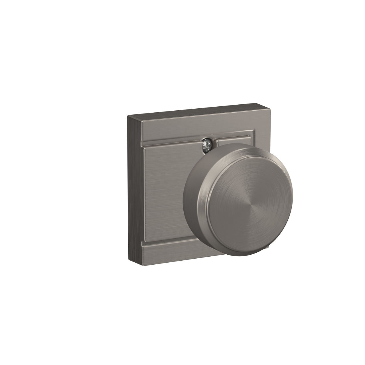 Schlage Bowery Knob with Upland Rosette Satin Nickel
