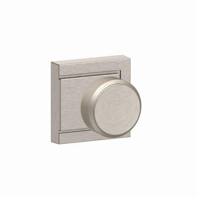 Schlage Bowery Passage Knob With Upland Rosette Satin Nickel