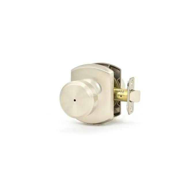 Schlage Bowery Privacy Knob With Greenwich Rosette Satin Nickel