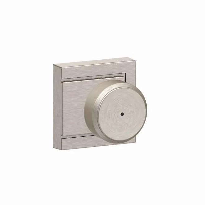 Schlage Bowery Privacy Knob With Upland Rosette Satin Nickel