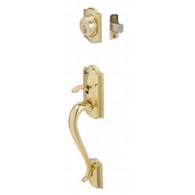 Schlage Camelot Dummy Exterior Handleset Only - Interior Trim Sold Separately in Bright Brass finish