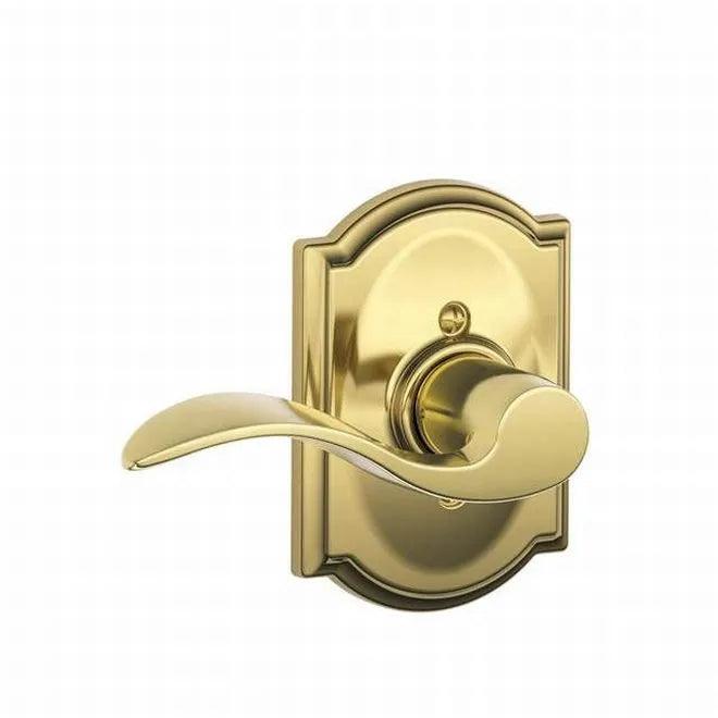 Schlage Left Hand Accent Lever With Camelot Rosette Half Dummy in Bright Brass finish