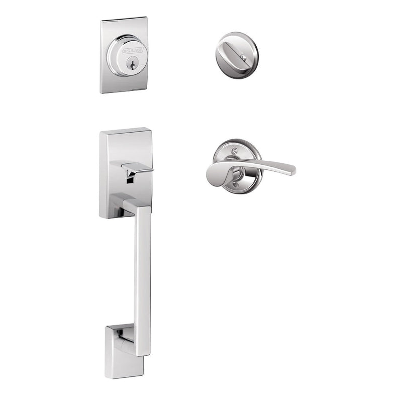 Schlage Century Single Cylinder Handleset with Merano Lever in Bright Chrome finish