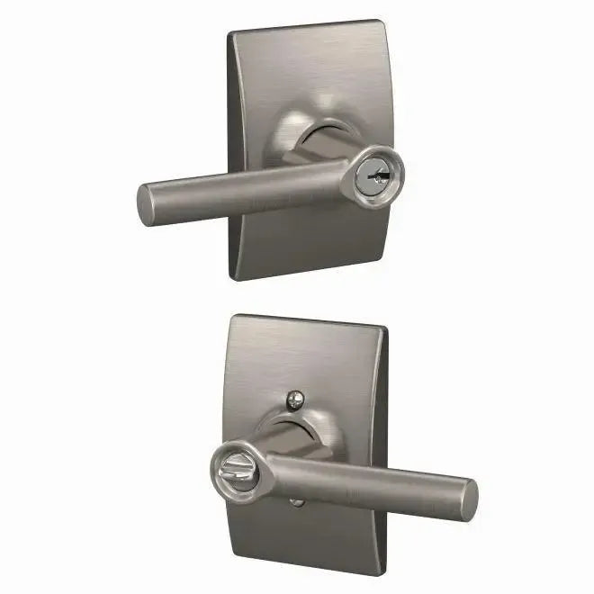 Schlage Broadway Lever with Century Rosette in Satin Nickel finish