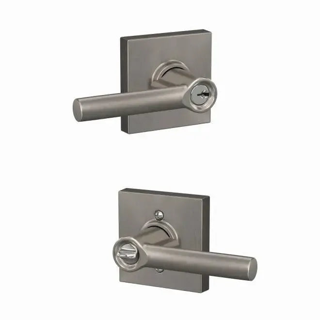 Schlage Broadway Lever with Collins Rosette in Satin Nickel finish