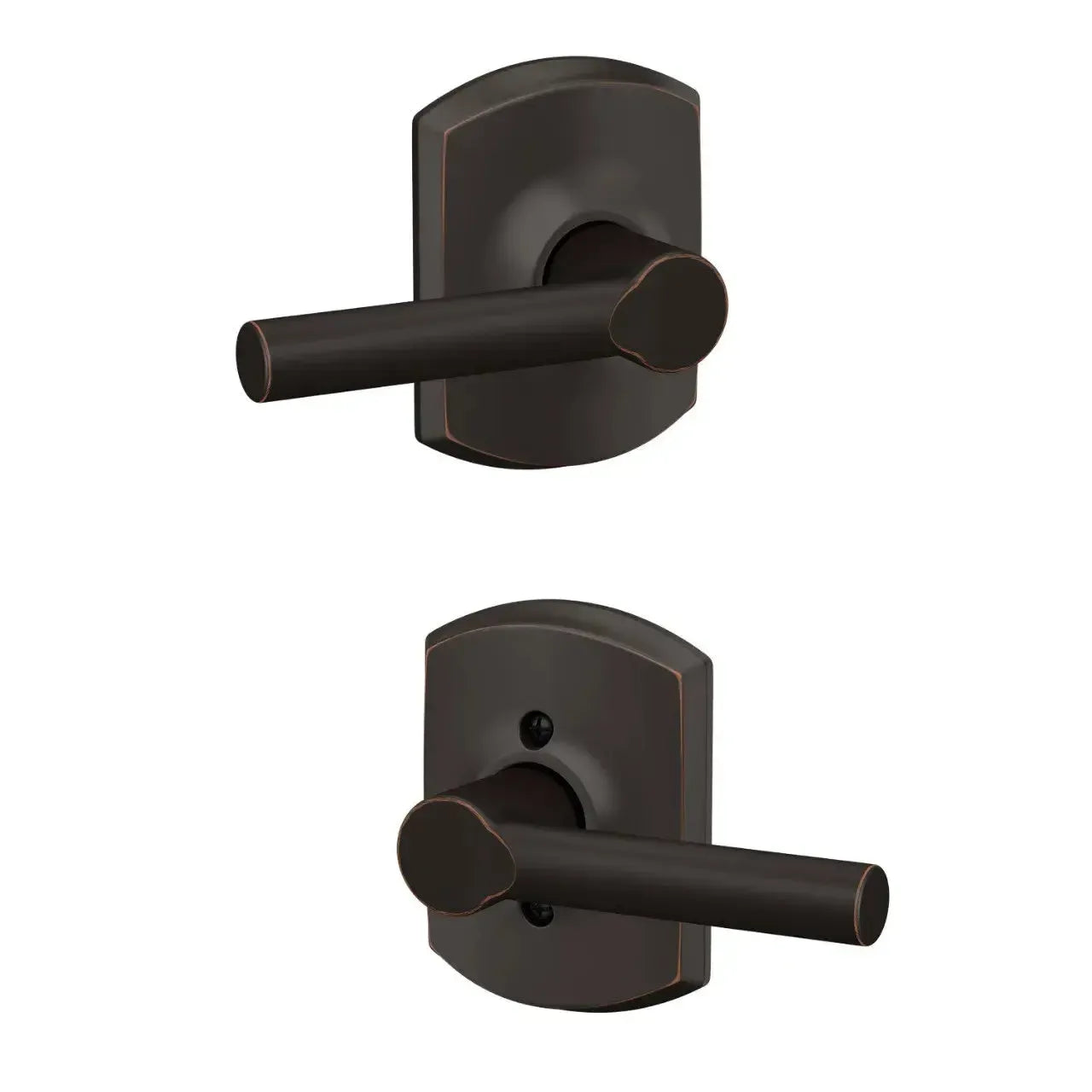Schlage Broadway Lever with Greenwich Rosette in Aged Bronze finish