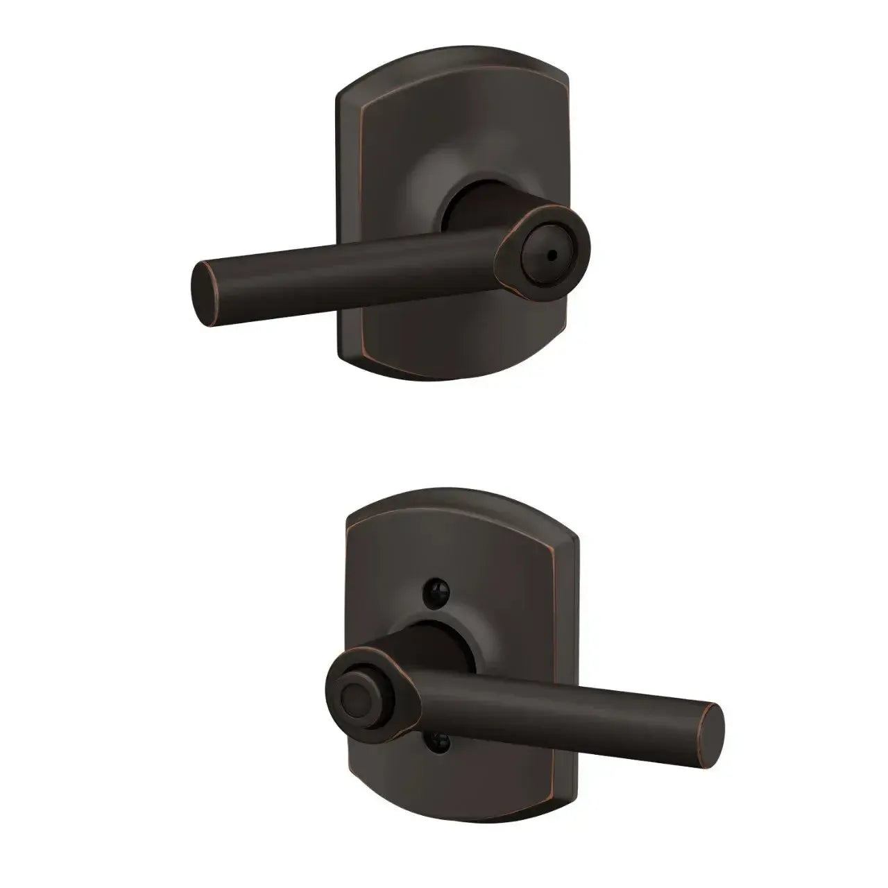 Schlage Broadway Lever with Greenwich Rosette in Aged Bronze finish