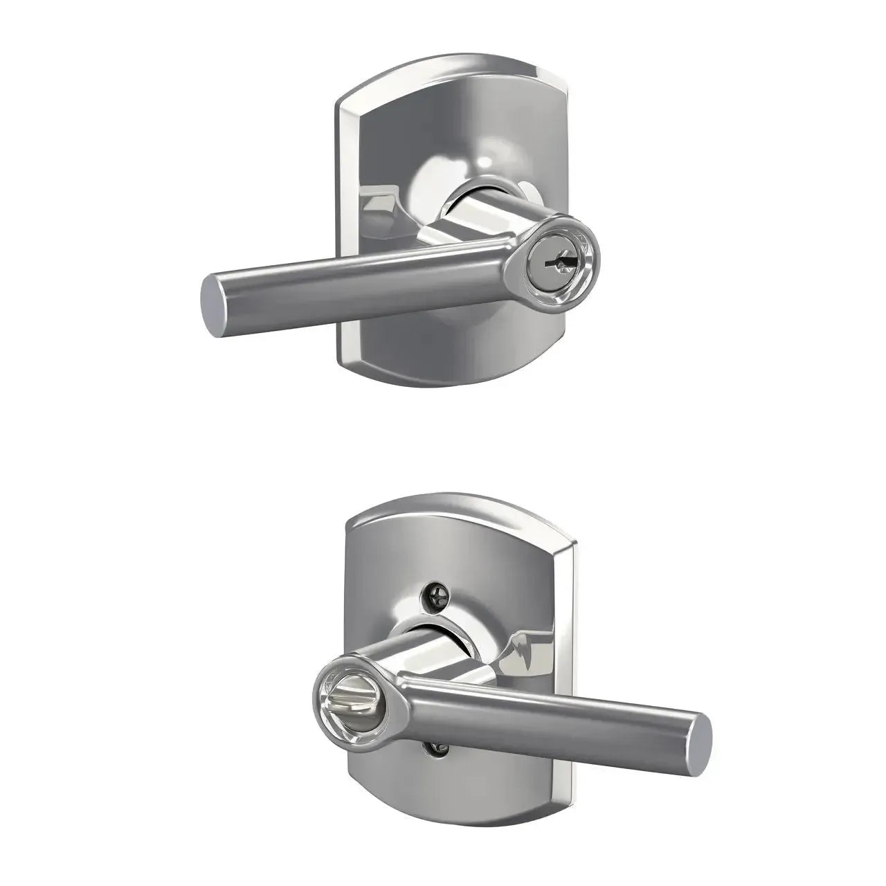 Schlage Broadway Lever with Greenwich Rosette in Bright Chrome finish