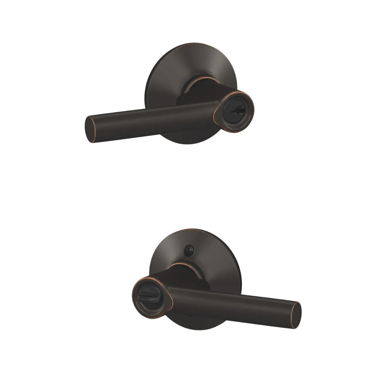 Schlage Broadway Lever with Round Rosette Aged Bronze