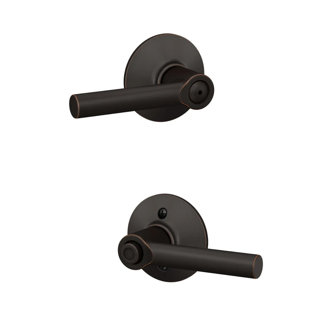 Schlage Broadway Lever with Round Rosette Aged Bronze