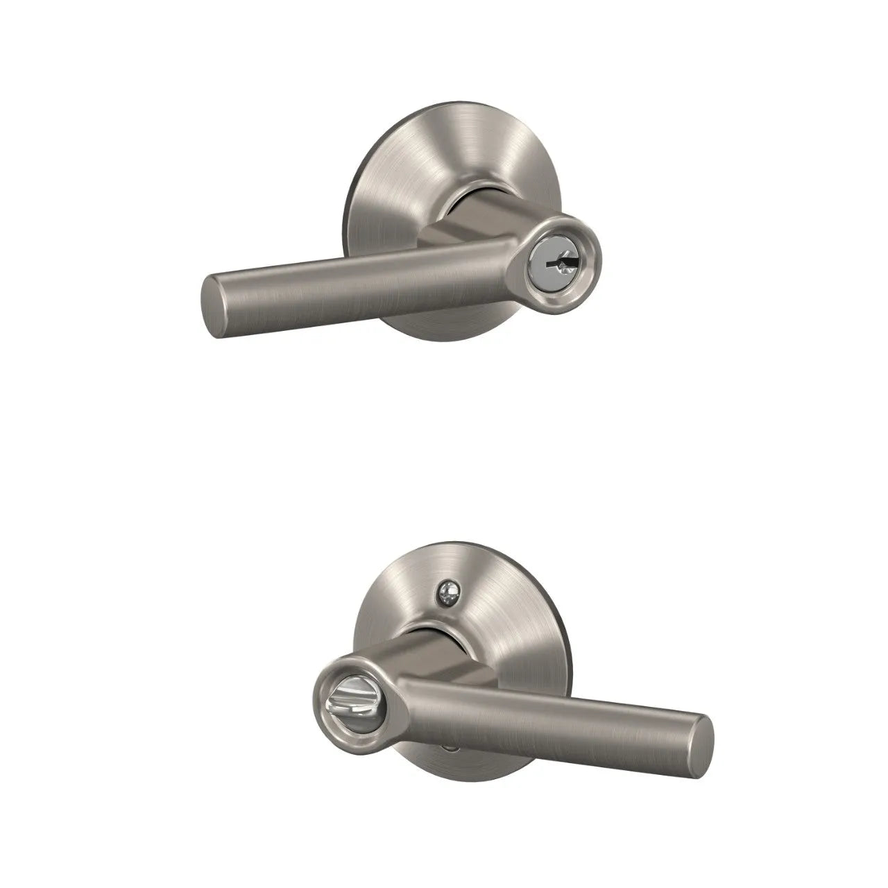 Schlage Broadway Lever with Round Rosette Satin Nickel