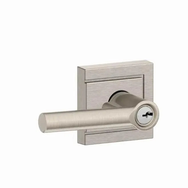 Schlage Broadway Lever With Upland Rosette in Satin Nickel finish