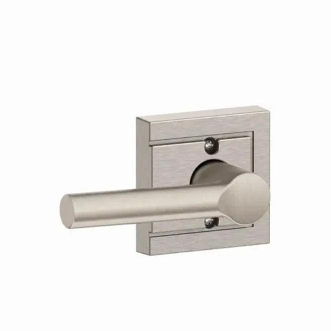 Schlage Broadway Lever With Upland Rosette in Satin Nickel finish