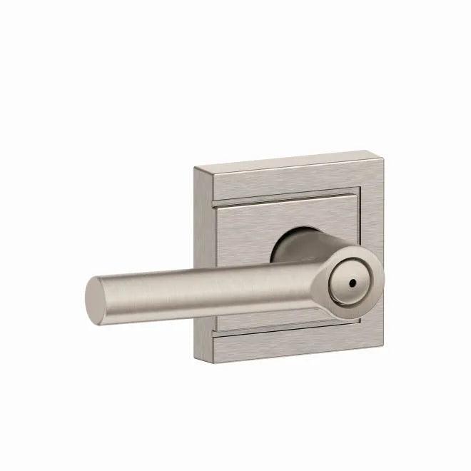 Schlage Broadway Privacy Lever With Upland Rosette in Satin Nickel finish