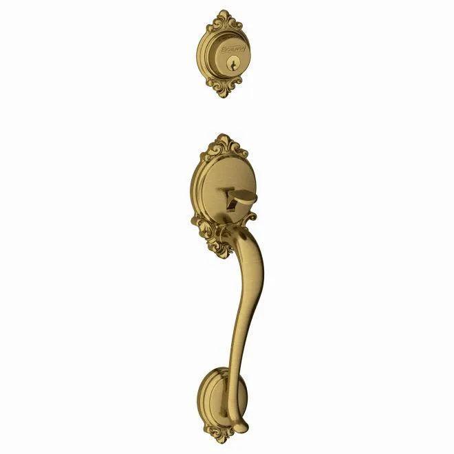 Schlage Brookshire Single Cylinder Exterior Active Handleset Only - Interior Trim Sold Separately Antique Brass