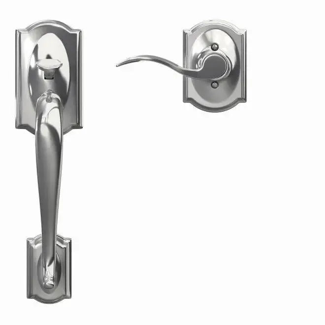 Schlage Camelot Bottom Half Handleset with Accent Lever and Camelot Rosette in Bright Chrome finish