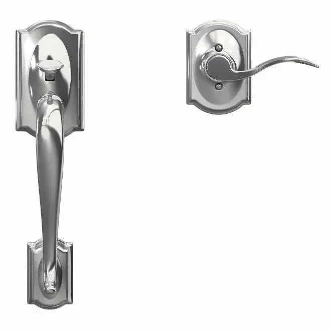 Schlage Camelot Bottom Half Handleset with Accent Lever and Camelot Rosette in Bright Chrome finish