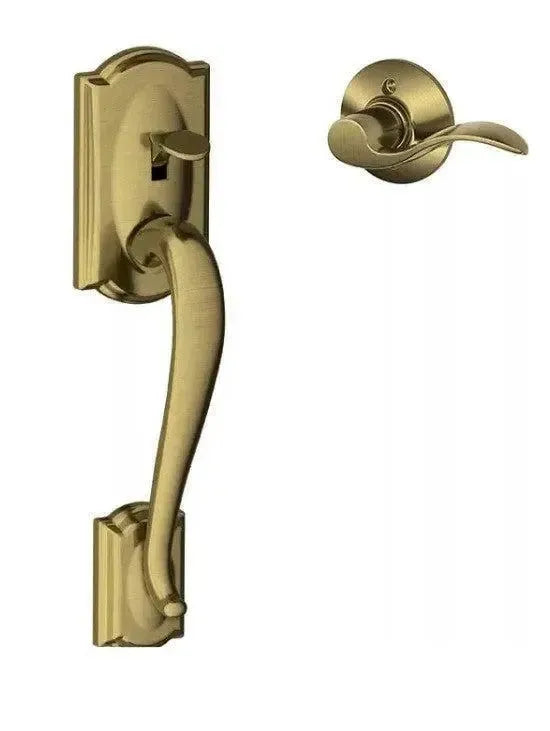 Schlage Camelot Bottom Half Handleset with Accent Lever in Antique Brass finish