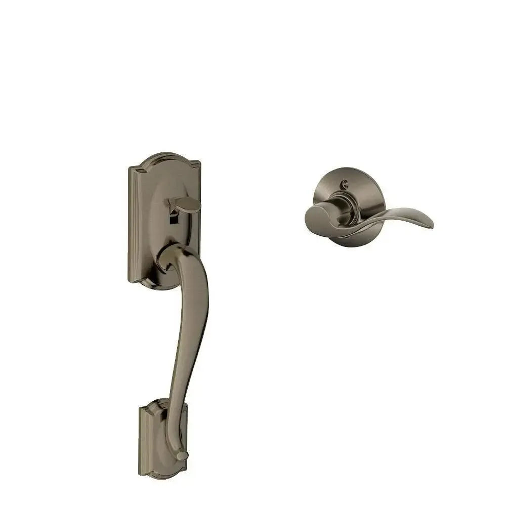 Schlage Camelot Bottom Half Handleset with Accent Lever in Antique Pewter finish