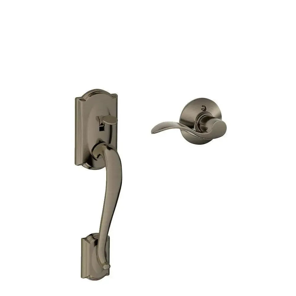Schlage Camelot Bottom Half Handleset with Accent Lever in Antique Pewter finish