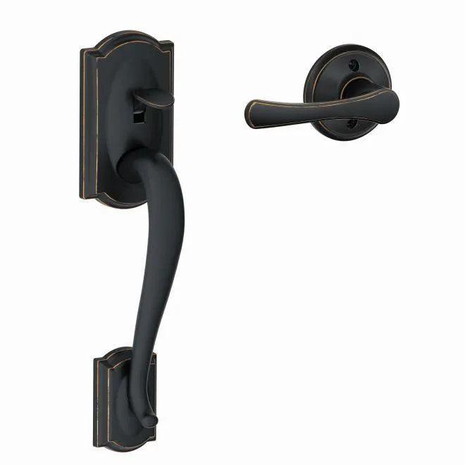 Schlage Camelot Bottom Half Handleset With Avila Lever Aged Bronze