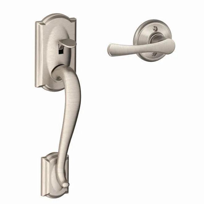 Schlage Camelot Bottom Half Handleset With Avila Lever Satin Nickel