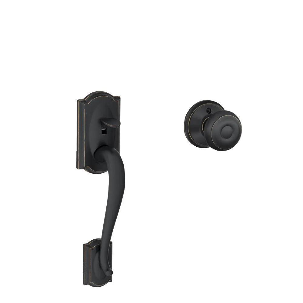 Schlage Camelot Bottom Half Handleset With Georgian Knob in Aged Bronze finish