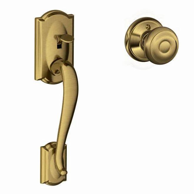 Schlage Camelot Bottom Half Handleset With Georgian Knob in Antique Brass finish
