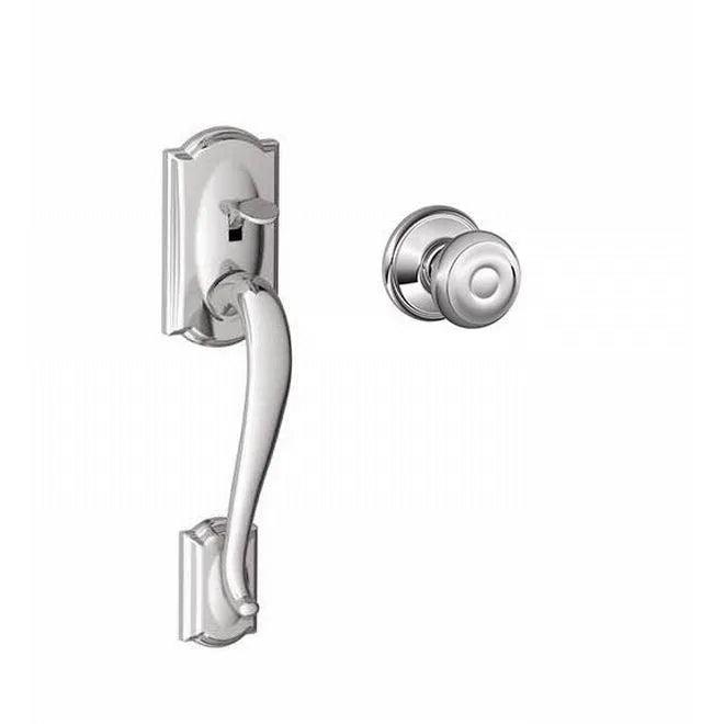 Schlage Camelot Bottom Half Handleset With Georgian Knob in Bright Chrome finish